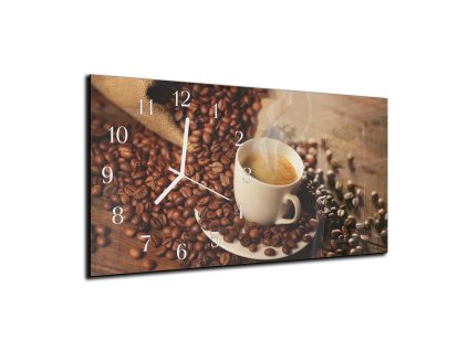 Nástěnné hodiny 30x60cm dekorace s kávou (Materiál kalené sklo)