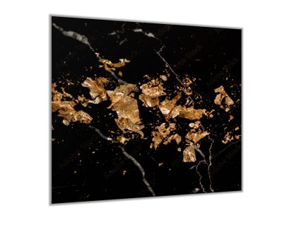 Sklo do kuchyně zlaté okvětní lístky černý mramor (Rozměry skla do kuchyně 60 x 150 cm)