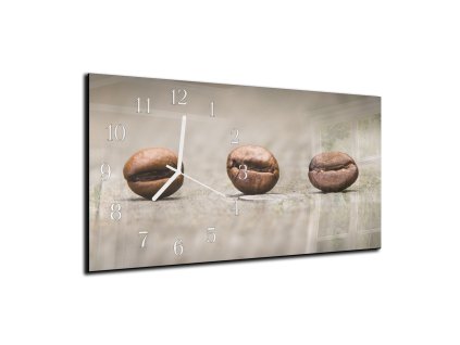 Nástěnné hodiny 30x60cm tři kávové zrna na dřevě (Materiál kalené sklo)