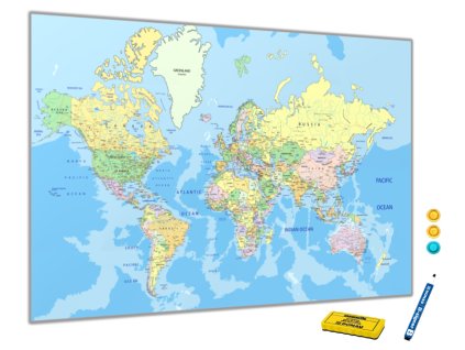 Metalová magnetická tabule - mapa světa (Rozměr 90 x 60 cm)