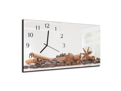 Nástěnné hodiny 30x60cm káva, koření, bílé pozadí (Materiál kalené sklo)