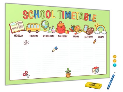 Metalová magnetická tabule - dětský týdenní plánovač (Rozměr 90 x 60 cm)