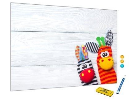 Metalová magnetická tabule - veselé šité hračky (Rozměr 90 x 60 cm)