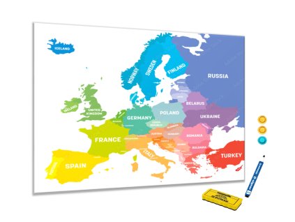 Metalová magnetická tabule - barevná mapa světa (Rozměr 90 x 60 cm)