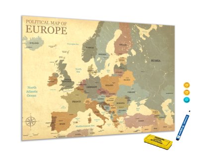 Metalová magnetická tabule - mapa světa s hlavními městy (Rozměr 90 x 60 cm)