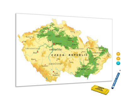 Metalová magnetická tabule - mapa reliéfu České republiky (Rozměr 90 x 60 cm)