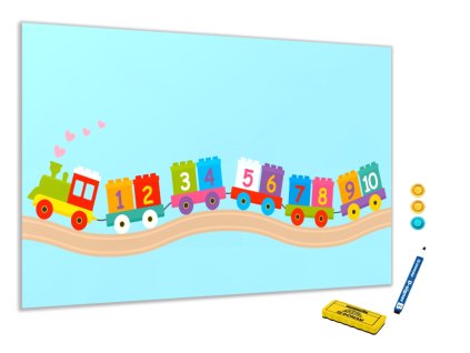 Metalová magnetická tabule - vláček s čísly (Rozměr 90 x 60 cm)