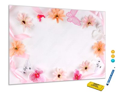 Metalová magnetická tabule - kompozice květů orchidejí (Rozměr 90 x 60 cm)