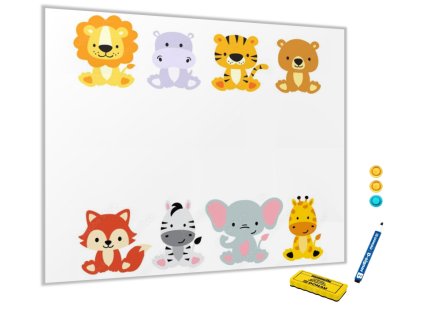 Metalová magnetická tabule -  pasparta ZOO zvířátek (Rozměr 90 x 60 cm)