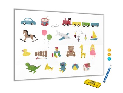 Metalová magnetická tabule - malované dětské hračky (Rozměr 90 x 60 cm)