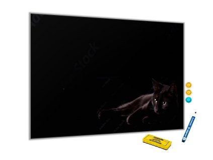 Metalová magnetická tabule - černá kočka (Rozměr 90 x 60 cm)