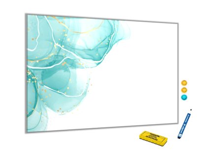 Metalová magnetická tabule modro tyrkysový akvarel (Rozměr 90 x 60 cm)