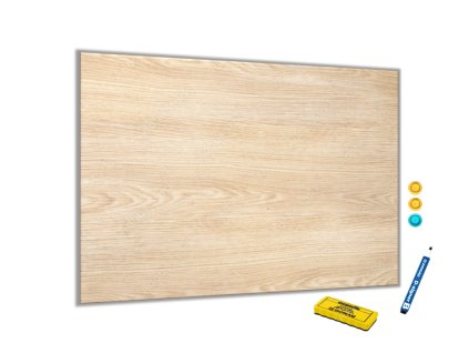Metalová magnetická tabule světlé dřevo (Rozměr 90 x 60 cm)