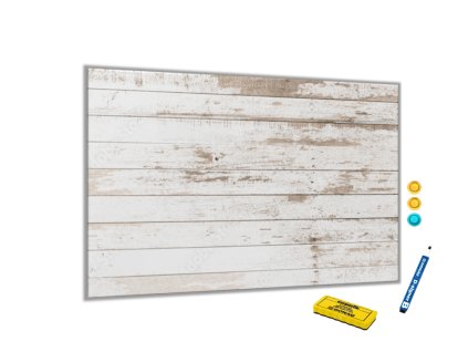 Metalová magnetická tabule staré bílé dřevo (Rozměr 90 x 60 cm)