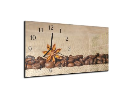 Nástěnné hodiny 30x60cm kávové zrna, badyán (Materiál kalené sklo)