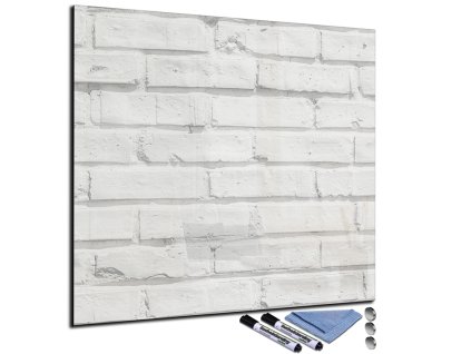 Skleněná magnetická tabule - dekorační bílá cihla (Rozměr 90x90cm)