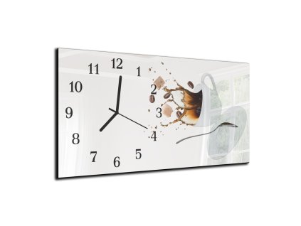 Nástěnné hodiny 30x60cm vylétá káva a cukr (Materiál kalené sklo)