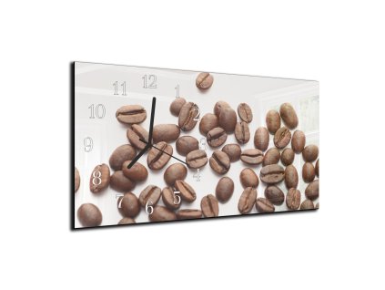 Nástěnné hodiny 30x60cm zrna kávy na bílém pozadí (Materiál kalené sklo)