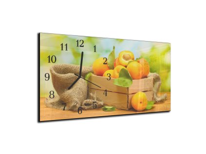 Nástěnné hodiny meruňky v košíku 30x60cm (Materiál kalené sklo)