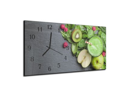Nástěnné hodiny ovoce, zelenina šedé pozadí 30x60cm (Materiál kalené sklo)