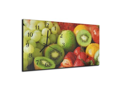 Nástěnné hodiny čerstvé omyté ovoce 30x60cm (Materiál kalené sklo)