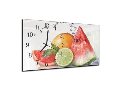 Nástěnné hodiny ovoce meloun, grep, limetka 30x60cm (Materiál kalené sklo)