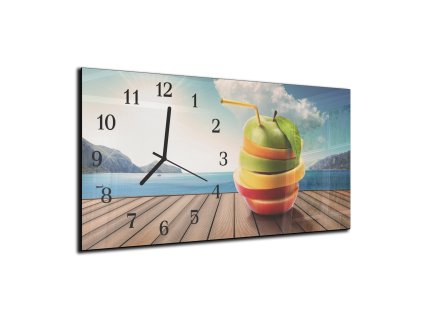 Nástěnné hodiny mix jablko molo u jezera 30x60cm (Materiál kalené sklo)