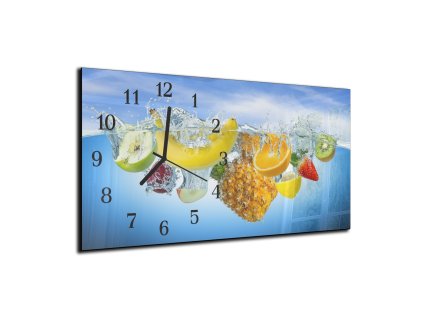 Nástěnné hodiny mix ovoce, modrá hladina 30x60cm (Materiál kalené sklo)