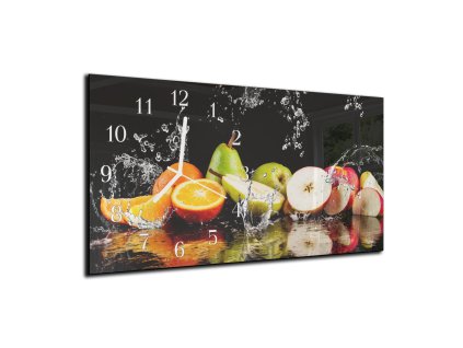 Nástěnné hodiny čerstvé ovoce černý podklad 30x60cm (Materiál kalené sklo)