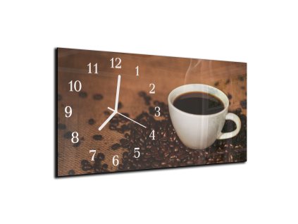 Nástěnné hodiny 30x60cm káva na jutě (Materiál kalené sklo)