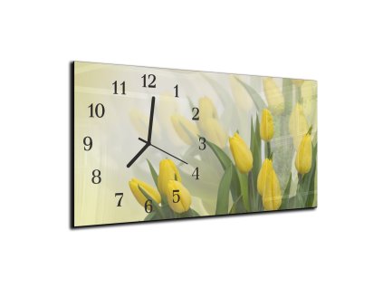 Nástěnné hodiny čerstvé žluté tulipán 30x60cm (Materiál kalené sklo)