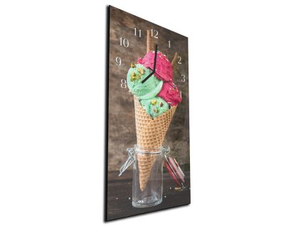 Nástěnné hodiny 30x60cm zmrzlina v kornoutu (Materiál kalené sklo)