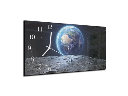 Nástěnné hodiny 30x60cm vesmír, zeměkoule (Materiál kalené sklo)
