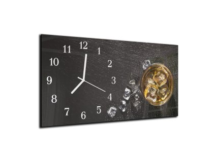 Skleněné hodiny 30x60cm sklenice whiski (Materiál kalené sklo)