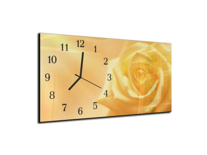 Nástěnné hodiny květ žlutá růže 30x60cm (Materiál kalené sklo)