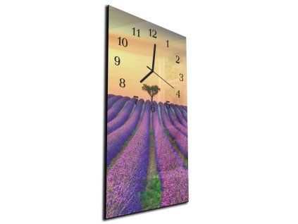 Nástěnné hodiny levandulové pole 30x60cm (Materiál kalené sklo)