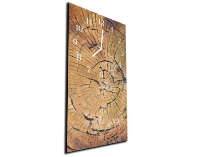 Nástěnné hodiny 30x60cm dřevěné letokruhy (Materiál kalené sklo)