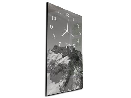 Nástěnné hodiny 30x60cm zasněžené hory (Materiál kalené sklo)