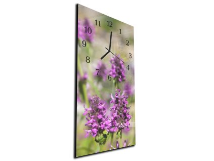 Nástěnné hodiny fialový luční květ 30x60cm (Materiál kalené sklo)