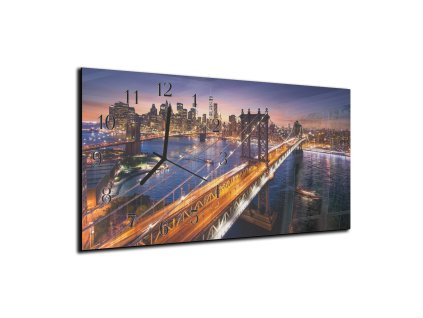 Nástěnné hodiny 30x60cm noční New York City (Materiál kalené sklo)