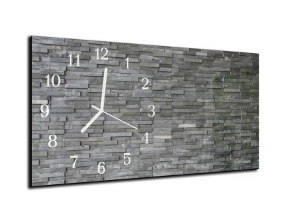 Nástěnné hodiny 30x60cm obklad šedý štípaný kámen (Materiál kalené sklo)
