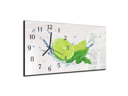 Nástěnné hodiny limetka ve vodě ,máta 30x60cm (Materiál kalené sklo)