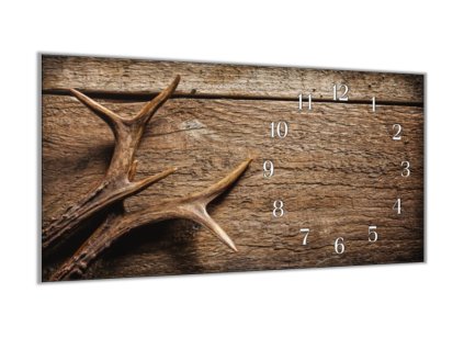 Nástěnné hodiny myslivost 30x60cm paroží na dřevě (Materiál kalené sklo)