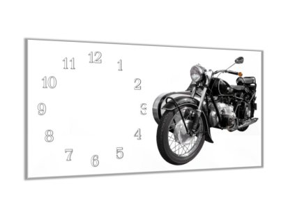 Nástěnné hodiny 30x60cm starožitná motorka veterán (Materiál kalené sklo)