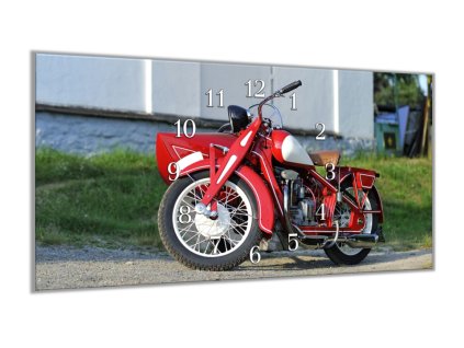 Nástěnné hodiny 30x60cm veterán side car (Materiál kalené sklo)