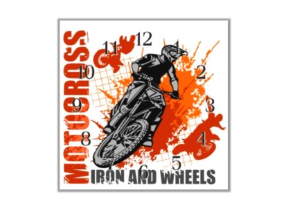 Nástěnné hodiny 30x30cm motiv motocross (Materiál kalené sklo)