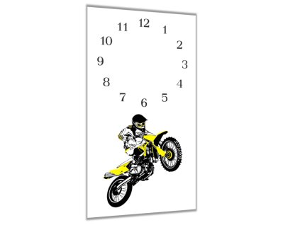 Nástěnné hodiny  30x60cm motocross jezdec (Materiál kalené sklo)