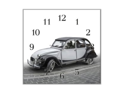 Nástěnné hodiny 30x30cm auto veterán Citroen (Materiál kalené sklo)