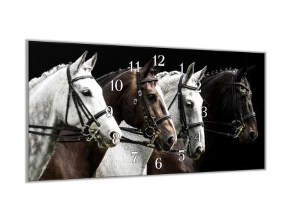Nástěnné hodiny 30x60cm kůň čtyři barvy (Materiál kalené sklo)