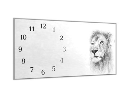 Nástěnné hodiny 30x60cm lví tvář (Materiál kalené sklo)